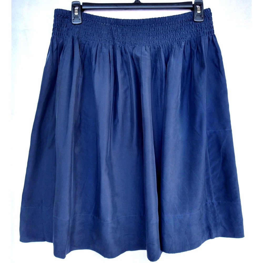 100% Silk Dark Navy Skirt Nautical Preppy Dark Academia Talbots Black Label sz L